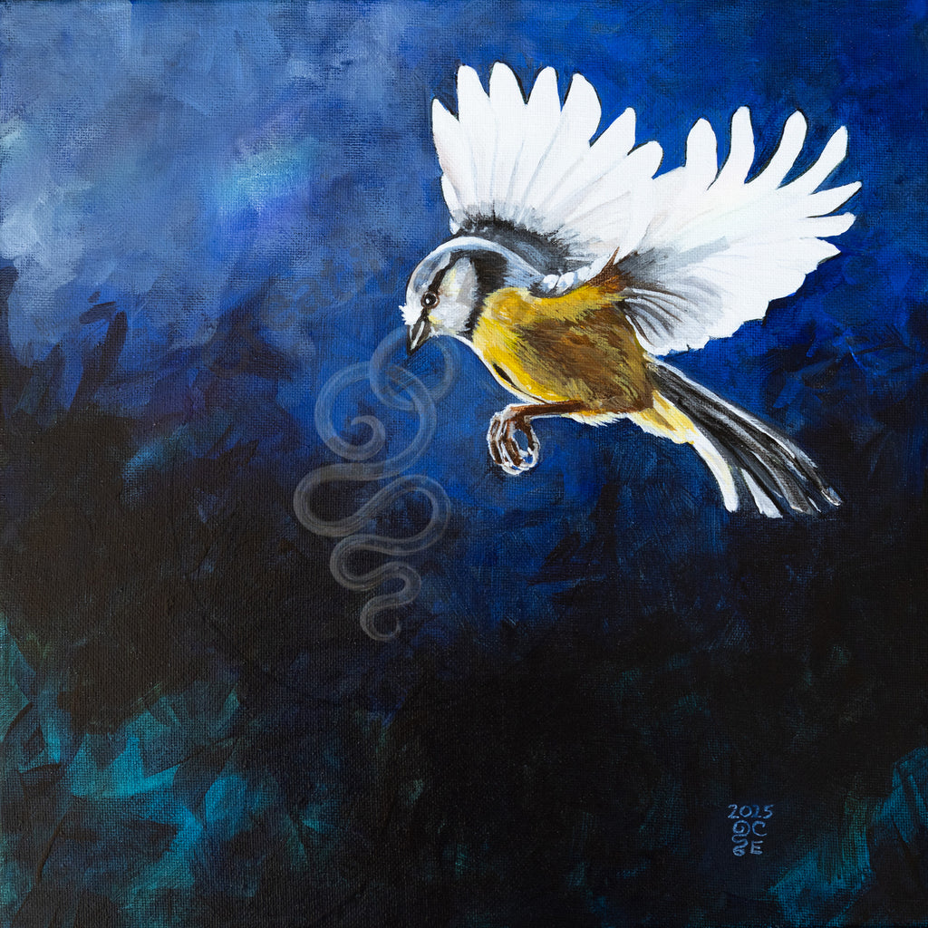 Evening Commute-Serene Sparrow Canvas Print – Captivating Dusk Homeward Flight Art